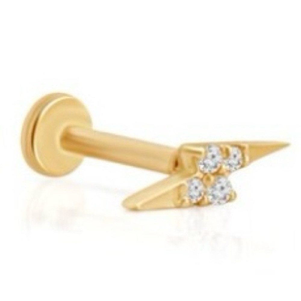 14k solid gold diamond lightning bolt internally threaded screw earring 5mm